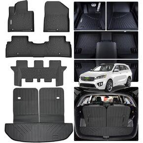 Fit TPE Floor Haps لعام 2016-2020 Kia Sorento 7 مقاعد ، 3pcs جميع الحصير سيارات الطقس مع مسند الظهر وبطانة الجذع-تصميم حافة الدقة ، سهلة التثبيت إكسسوارات السيارات