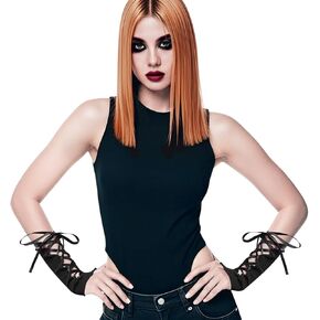 GERINLY Goth Lolita Arm Warmer Short, Emo Fingerless Glove, Punk Hip Hop Wrist Warmers, 2000s Scene Accessories