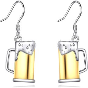 YAFEINI Beer Earring 925 Sterling Silver Beer Beer Dangle Earrings Funny Beer Festival Party Jewelry Gifts for Women Beer Lovers