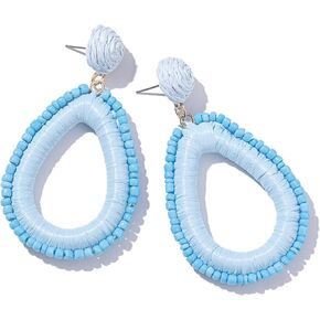 Beaded Teardrop Earrings Boho Raffia Earrings Statement Tear Drop Earrings Trendy Summer Jewelry for Women