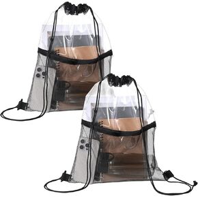 Mozeat Lens 2 Pack Clear Drawstring Bags PVC Waterproof Drawstring Backpack Stadium Approved Transparent Bag for Concert Stadium Events Sport Travel