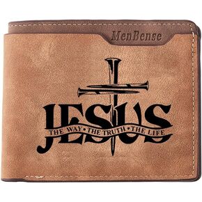 Kasutoo Men's PU Wallet Multiple Card Slots, Id Window with Laser Engraving Pattern (Lion Man of Faith)