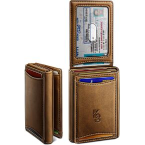 KEMISANT Men Wallet Slim Leather Wallet Card Holders for 15 Cards RFID Blocking