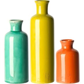 Ceramic Vase Set Home Decor - Set of 3 Small Vases, Modern Vase, Rustic Farmhouse Vase for Home Decor, Table Centerpieces for Dining Room, Tall Boho Decorative Vases for Pampas Grass