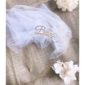 Bride To Be Headband with Veil, Bridal Honeymoon Headband, engagement party Wedding Veil, Bachelorette Party Ears (White)
