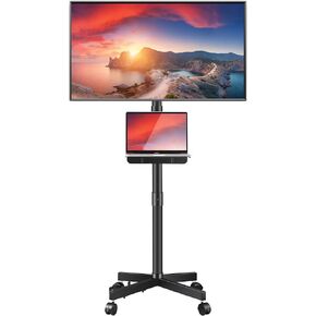 Mobile TV Stand for 23-60 Inch LCD LED Flat Curved Panel Screens TVs, Rolling Floor TV Cart with Laptop Shelf, Height Adjustable Portable TV Stand with Wheels up to 55lbs Max VESA 400x400mm