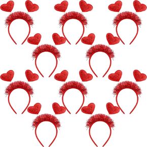 10 PCS Valentines Heart The Heart Blitter Headpiece Red Love Love Hearts Boppers Hairband for Valentine Weddent Firth Party Gift