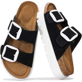 Project Cloud Genuine Leather Platform Sandals Women Footwear - Wedge Chunky Sandals Womens sandals with Memory Foam Insole and Cork Footbed (GREECECHUNKY)