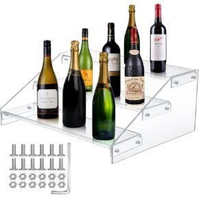 3 Tiers Bar Shelves for Liquor Bottles Clear Acrylic Risers Racks Stands Alcohol Display Shelves 3 Tiered Organizer for Figures Cupcake Perfume Collections,14.17x11.81x5.9 Inches