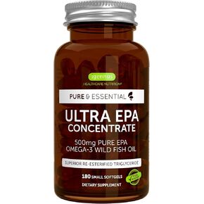 Igennus Ultra Pure Omega-3 EPA 500mg, Highly Concentrated IFOS Certified Wild Fish Oil, Advanced rTG Triglyceride Form, Non-GMO, 180 Small Softgels
