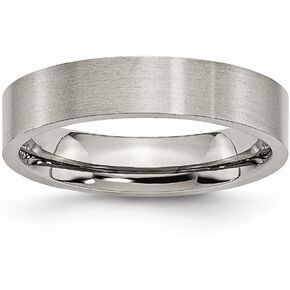 Solid Titanium Flat 5mm Matte Brushed Finish Plain Classic Wedding Band Ring Comfort-Fit
