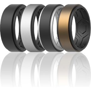 ThunderFit Silicone Wedding Rings for Men, Breathable Step Edge 2 Layers 10mm Wide 2.3mm Thick - 1/4/7 Variety Multipack in Saudi Arabia