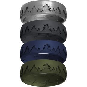 ROQ Silicone Ring for Men, Tree Design (Multicolors, Size 9) - Mens Silicone Wedding Band - Durable & Breathable Engagement Rings for Him - Modern Men's Promise Ring - 8mm x 2mm