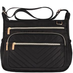 Women's Purses Crossbody Bag with RFID-Blocking Pocket, Lightweight Anti-Theft Travel Purse Quilted Shoulder Bag with Multiple Pockets & Key Holder, Ladies Tote for Daily Commuting, Work, Black
