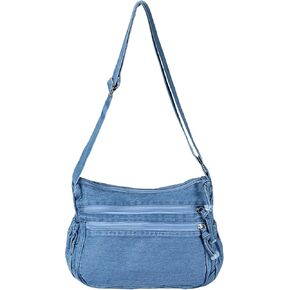 Denim Purse for Women Jean Crossbody Handbags Shoulder Casual Retro Style Lightweight Tote Bag