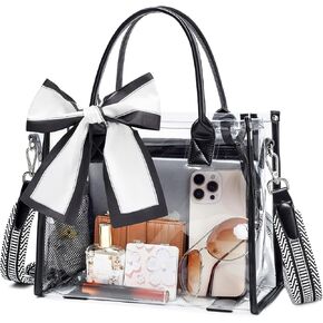 Clear Tote Bag Stadium Events Transparent Clear Purse for Women Thick PVC Shoulder Bag with Guitar Strap for Concert