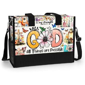 84hoods Large Tote Bag for Women with Pockets and Zipper for Travel, Work, Grocery. Christian Faith Religious Gift.