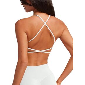 LASLULU Womens Double Lined Criss Cross Sports Bra Sexy Adjustable Spaghetti Straps Wireless Workout Bralettes No Padding
