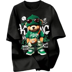 Wdirara Boy's Bear Graphic Tees Short Sleeve Crewneck T قمصان الكرتون الصيفية