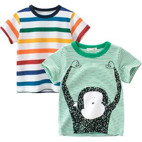 2 Pack Boys T-Shirts Kids Short Sleeve Shirts Toddler Summer Basic Tees Casual Tops Size 2-7.
