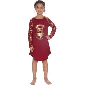 Harry Potter Hermione Hogwarts Gold Crest Nightgown Sleepshirt Pajama, Burgandy, 10/12