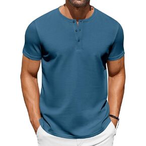 COOFANDY Men's Casual Henley T-Shirts Summer Short Sleeve Cotton Shirts Basic Button Tee Tops