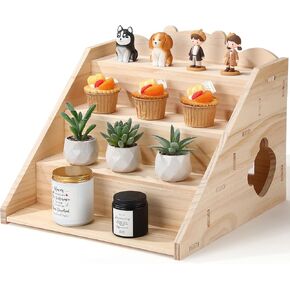 Wooden Cupcake Stand 4-tier Retail Wooden Display Stand Cute Bear Shape Display Riser Farmers Market Craft Rack Soap Perfume Riser for Home Birthday Baby Shower Wedding Party Supplies