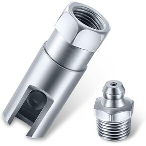 1 PC Automotive Grease Gun Coupler, 1.6" x 0.5" Push-on Slotted Right Angle 90 Degree Grease Fitting with 1/8" NPT Thread, Grease Gun Hose Adapter, Universal for Cars and Trucks (Silver)