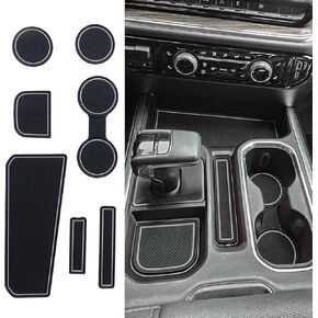 TOPINSTALL White 7PCS Console Liners Compatible with 2023-2025 Chevy Silverado/GMC Sierra 1500 & 2022 Refreshed 1500 Models, Premium Rubber Non-Slip Cup Holder Mats（Full Console w/Bucket Seats ONLY）