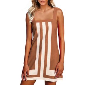 Fiona Jolin Women's Striped Mini Dress Boho Shoulder Strap Sundress Summer Cover Up Dress for Beach