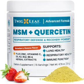 Twig & Leaf MSM + Quercetin Powder with Vitamin C & Zinc (Strawberry Banana) - Immune System Support Supplement for Respiratory Health & Lung Function - Natural Defense & Recovery Complex - 4.76 oz