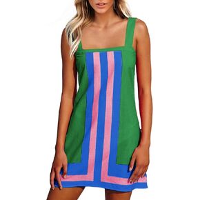 Fiona Jolin Women's Striped Mini Dress Boho Shoulder Strap Sundress Summer Cover Up Dress for Beach in Kuwait