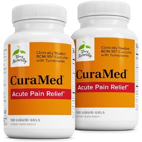 Terry Naturally CuraMed Acute Pain Relief - Supplement with BCM-95 Curcumin & BOS-10 Boswellia - Black Sesame Seed Oil to Support Relief of Occasional Discomfort - 120 Liquid Gels (Pack of 2)