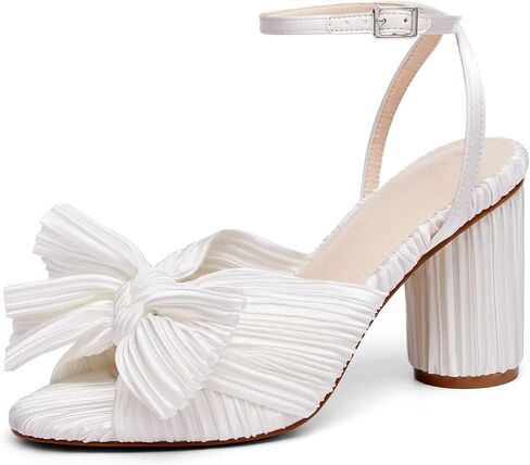 VETASTE Women's Bow Knot Heeled Sandals Bridal Wedding Open Toe Ankle Strap Chunky Heels in Saudi Arabia