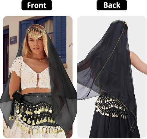 4 Pcs Belly Dance Outfit Sets Belly Dance Chiffon Hip Scarf, Head Scarf with Gold Coins 2 Coin Wrist Bracelet 50 Bobby Pins in Saudi Arabia