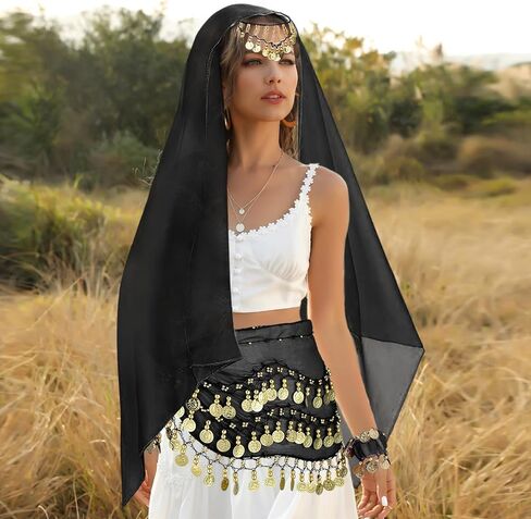 4 Pcs Belly Dance Outfit Sets Belly Dance Chiffon Hip Scarf, Head Scarf with Gold Coins 2 Coin Wrist Bracelet 50 Bobby Pins in Saudi Arabia