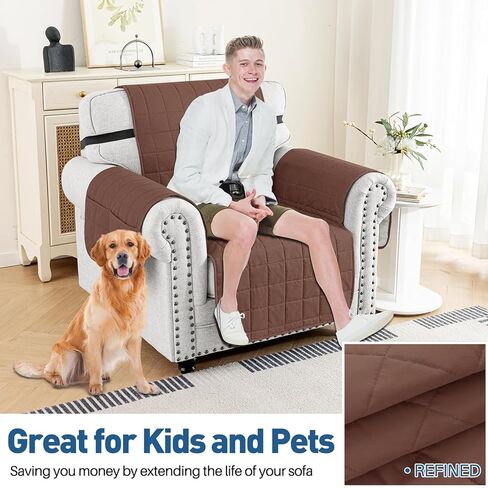 MAXIJIN Waterproof Couch Covers for 3 Cushion Couch Sofa Pet Friendly, 69" Quilted Sofa Covers Washable Dog Couch Cover Protector with Elastic Strap & Side Pocket (Sofa, Beige) in Kuwait