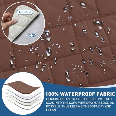 MAXIJIN Waterproof Couch Covers for 3 Cushion Couch Sofa Pet Friendly, 69" Quilted Sofa Covers Washable Dog Couch Cover Protector with Elastic Strap & Side Pocket (Sofa, Beige) in Kuwait