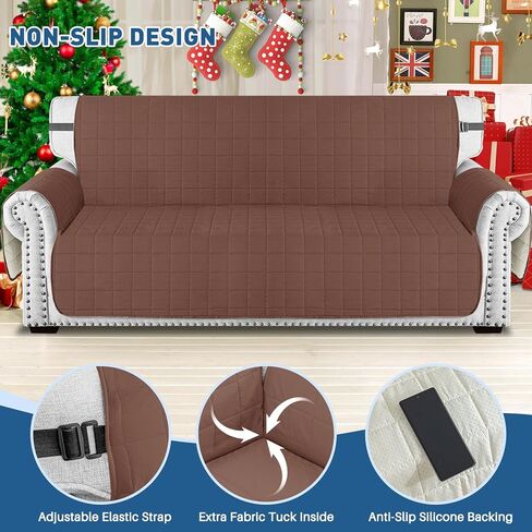 MAXIJIN Waterproof Couch Covers for 3 Cushion Couch Sofa Pet Friendly, 69" Quilted Sofa Covers Washable Dog Couch Cover Protector with Elastic Strap & Side Pocket (Sofa, Beige) in Kuwait