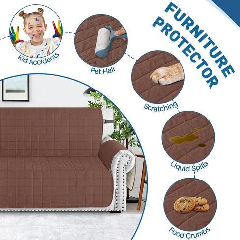 MAXIJIN Waterproof Couch Covers for 3 Cushion Couch Sofa Pet Friendly, 69" Quilted Sofa Covers Washable Dog Couch Cover Protector with Elastic Strap & Side Pocket (Sofa, Beige) in Kuwait