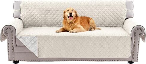PrinceDeco Couch Cover for Dogs Washable Reversible Couch Covers for 3 Cushion Couch Sofa Pet Friendly Water Resistant Furniture Protector with Elastic Straps(Sofa 66", Ivory) in Kuwait