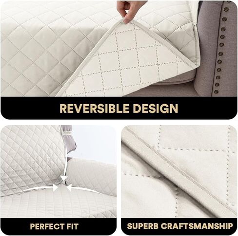 PrinceDeco Couch Cover for Dogs Washable Reversible Couch Covers for 3 Cushion Couch Sofa Pet Friendly Water Resistant Furniture Protector with Elastic Straps(Sofa 66", Ivory) in Kuwait