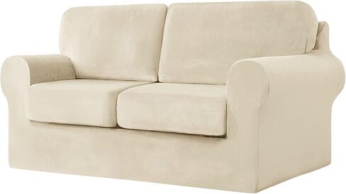 Sofa Cover with Separate Seat Cushions Covers and Backrests Covers Stretch Ektorp Sofa Covers Stylish Velvet Couch Slipcover Protector (Beige,Large 2 Seat Set 5 PCS) in Saudi Arabia