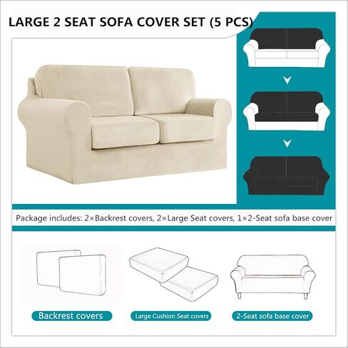 Sofa Cover with Separate Seat Cushions Covers and Backrests Covers Stretch Ektorp Sofa Covers Stylish Velvet Couch Slipcover Protector (Beige,Large 2 Seat Set 5 PCS) in Saudi Arabia