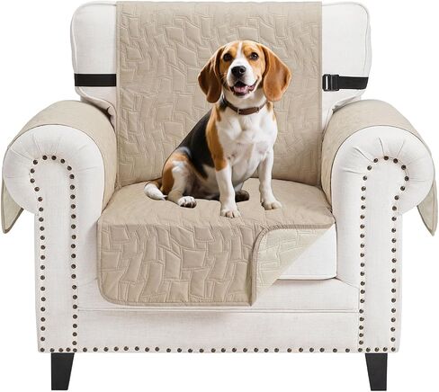 CUCRAF Non Slip Quilted Sofa Cover, Water Resistant Slipcover Furniture Protector for 3 Cushion Sofa Pet Friendly, Washable Couch Cover with Adjustable Elastic Straps (Large, Beige) in Saudi Arabia