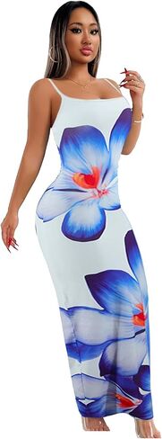 Summer Wedding Guest Dress Beach Wedding Dresses for Women Spaghetti Floral Tropical Maxi Elegant Vacation Dress in Kuwait
