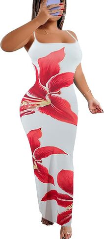 Summer Wedding Guest Dress Beach Wedding Dresses for Women Spaghetti Floral Tropical Maxi Elegant Vacation Dress in Kuwait