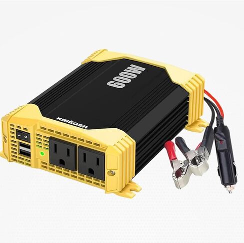 Krieger 1100 Watt 12V Power Inverter Dual 110V AC Outlets, Installation Kit Included, Automotive Back Up Power Supply For Blenders, Vacuums, Power Tools - ETL Approved Under UL STD 458 in Kuwait