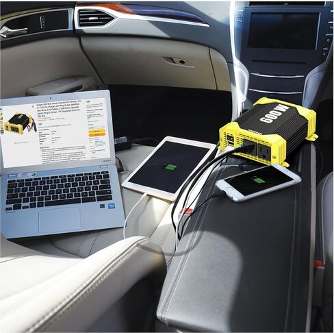 Krieger 1100 Watt 12V Power Inverter Dual 110V AC Outlets, Installation Kit Included, Automotive Back Up Power Supply For Blenders, Vacuums, Power Tools - ETL Approved Under UL STD 458 in Kuwait