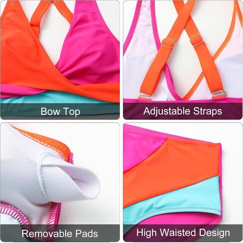 SEAFORM Women Bikini Set Color Block Two-Piece Swimsuit High Waist Tummy Control V-Neck Quickly Dry Beachwear in Saudi Arabia